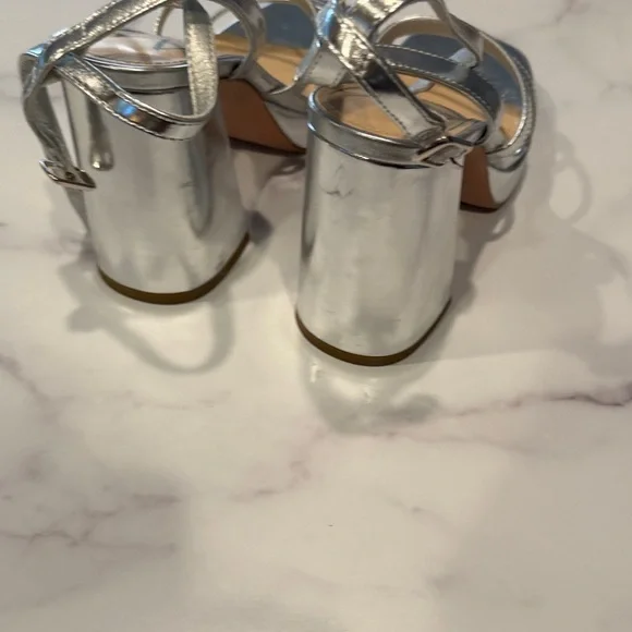 Silver Strappy Women's platform Heels size 8 party wedding 4 inch heel - Picture 3 of 8